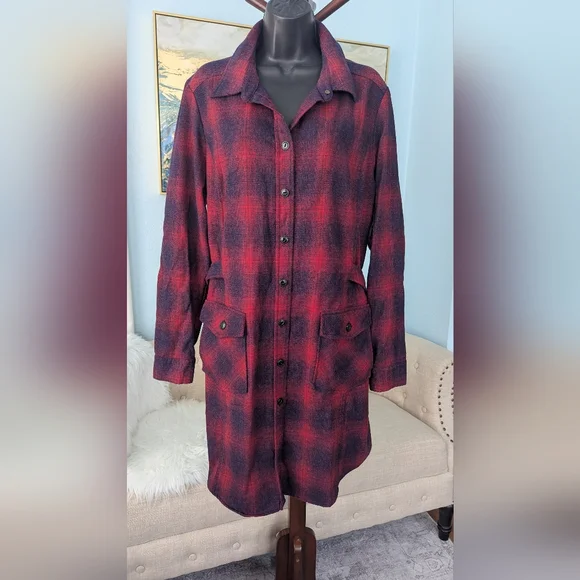 Vintage Pendleton Plaid 100% Virgin Wool Shirtdress Long Sleeve Made In USA XL - Picture 10 of 15